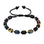 Makrome Örgülü Beyaz Dorika Top Süslemeli Mavi-Beyaz Ateş Kehribar Erkek Bileklik