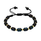 Makrome Örgülü Sarı Dorika Top Süslemeli Su Mavisi-Siyah Ateş Kehribar Kadın Bileklik