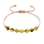 Makrome Örgülü Küre Kesim Pembe İpli Dorika Top Süslemeli Sarı Renk Fosilli Doğal Damla Kehribar Kadın Bileklik