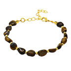 Gold Renk Metal Zincirli Dorika Top Süslemeli Amorf Kaplangözü Doğaltaş Kadın Bileklik