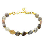 Gold Renk Metal Zincirli Dorika Top Süslemeli Amorf Madagaskar Akik Doğaltaş Kadın Bileklik