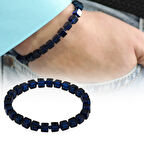 Lacivert Renk Küp Kesim Doğal Damla Kehribar Erkek Bileklik