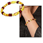 Sarı-Kırmızı Silindir&Küp Kesim Doğal Damla Kehribar Kadın Bileklik