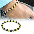 Hematit Doğaltaş Süslemeli Küre Kesim Sarı-Beyaz Renk Beyrut Kehribar Erkek Rolex Bileklik