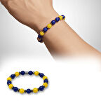 Küre Kesim Sarı Lacivert Jade Hematit Doğaltaş Erkek Taraftar Bileklik - M2