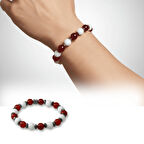 Küre Kesim Kırmızı Beyaz Jade Akik Hematit Doğaltaş Erkek Taraftar Bileklik M2