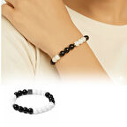 Küre Kesim Siyah Beyaz Jade Oniks Hematit Doğaltaş Kadın Taraftar Bileklik