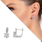 Zirkon Tek Taşlı Oval Tasarım Büyük Boy 925 Ayar Gümüş Kadın Küpe