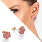 Pembe Zirkon Taşlı Lotus Çiçeği Tasarım 925 Ayar Gümüş Küpe