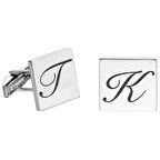 Kişiye Özel Harf Yazılı Kare Tasarım 925 Ayar Gümüş Kol Düğmesi