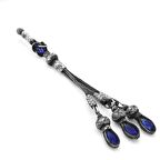 Mavi Zirkon Taşlı 3'lü 1000 Ayar Gümüş Kazaz Püskül