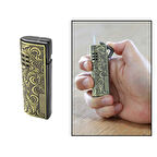 Kişiye Özel İsim Yazılı Antik Sarı Renk Sarmaşık İşlemeli Manyetorlu Çakmak