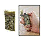 Kişiye Özel İsim Yazılı Sarmaşık İşlemeli Oval Tasarım Antik Sarı Renk Manyetorlu Çakmak