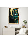 Gümüş Aynalı Pleksi Çerçeveli Koyu Yeşil Ve Altın Renkli Büyük Gül Mdf Tablo