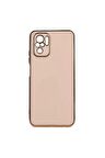Xiaomi Poco M5S Kılıf Kenarları Gold Kamera Korumalı Renkli Pastel Silikon Rose Gold