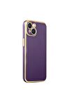 Apple iPhone 14 Plus Kılıf Kenarları Gold Kamera Korumalı Renkli Pastel Silikon Derin Mor