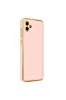 Samsung Galaxy A04 Kılıf Kenarları Gold Kamera Korumalı Renkli Pastel Silikon Rose Gold