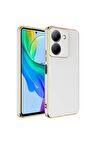 Vivo Y36 4G Kılıf Kenarları Gold Kamera Korumalı Renkli Pastel Silikon Beyaz