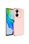 Vivo Y36 4G Kılıf Kenarları Gold Kamera Korumalı Renkli Pastel Silikon Rose Gold