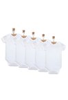 HelloBaby Unisex (5 Adet)  Beyaz Body Bisiklet Yaka Kısa Kol Beyaz