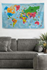Duvar Örtüsü / Halısı Detaylı Güncel Türkçe Dünya Haritası  Kaliteli Kanvas Kumaş-3976