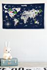 Duvar Örtüsü Çocuk Odası  Dünya Haritası Kaliteli Kanvas Duvar Halısı-4044