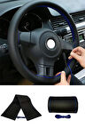 Hyundai Accent Era 2006-2011 Uyumlu Direksiyon Kılıfı Dikmeli Siyah Deri / Mavi Dikişli