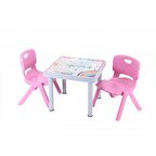 Sağlam Plastik Mandella Rubi Türkçe Desenli Çocuk Masası 2 Adet Nova Orta Çocuk Koltuk Pembe