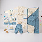 ERKEK BEBEK ORGANİK PAMUK AYI NAKIŞLI 10 LU HASTANE ÇIKIŞ ZIBIN SETİ