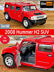 2008 Hummer H2 SUV Çek Bırak Die - Cast Kapıları Açılabilen Metal Model Araba - Kırmızı 11.5 cm