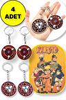 Naruto Figür Metal Anahtarlık - 2 ADET Yıldız Şekil + 2 ADET Dönence Şekil 4 lü Paket