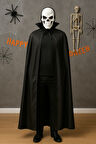 Cadılar Bayramı Halloween Siyah Yakalı 120 cm Pelerin + Kafatası Kurukafa Maske Kostüm Seti