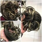 Sarı Işıltılı Kestane Renk Lastikli Topuz Tokası Sentetik Saç