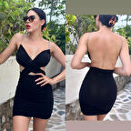 Siyah zincirli dar kesim gece elbisesi