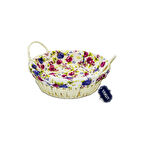 Yuvarlak Renkli Bezli Hasır Ekmek Sepeti