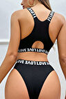 Kadın Siyah Çapraz Sırt ve Love Lastik Detaylı Sütyen Külot Takım