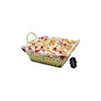 Kare Renkli Bezli Hasır Ekmek Sepeti