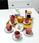 6 Kişilik Seramik 80ml Türk Kahve Fincan Seti Dijital Baskılı Bulaşık Makinasında Yıkanabilir