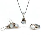 El Üretimi Oval Doğal Sedef Taş Otantik Gümüş Set Takım