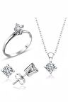 Sertifikalı Swarovski Taş Zarif Tektaş 925 Gümüş Set Takım