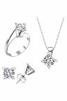Sertifikalı Swarovski Taş Sarmaşık Tek Taş 925 Gümüş Set Takım