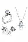 Sertifikalı Swarovski Tektaş Özel Model 925 Gümüş Set Takım