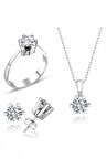 Sertifikalı Swarovski Tektaş Özel Tasarım 925 Gümüş Set Takım