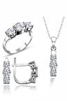 Sertifikalı Swarovski 3 Üç Taş Tria 925 Gümüş Set Takım