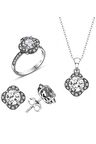 Sertifikalı Swarovski Tektaş Gül Modeli 925 Gümüş Set
