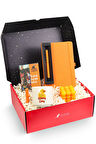 Turuncu Defter & Roller Kalem & Kupa & Filtre Kahve & Mum Hediye Seti