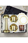 2 li Gold Fincan & Mum & Masa Lambası & Sunum Peçetesi Premium Hediye Seti