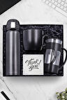 500 ML Siyah Kilitli Çelik Termos & Siyah French Press & Siyah Kupa Hediye Seti