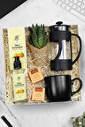 French Press & Siyah Kupa & Kolonya & Canlı Sukulent Çiçek & Teashop 2'li Bitki Çayı Hediye Seti