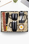 280 ML Kulplu Çelik Termos & Siyah Kupa & French Press & Kraft Kutulu Mum & Çubuk Tütsü Hediye Seti